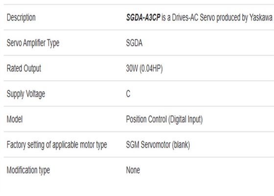 SGDA-A3CP Servo Drives Yaskawa 0.03kw Δύναμη ολοκαίνουργια πρωτότυπη